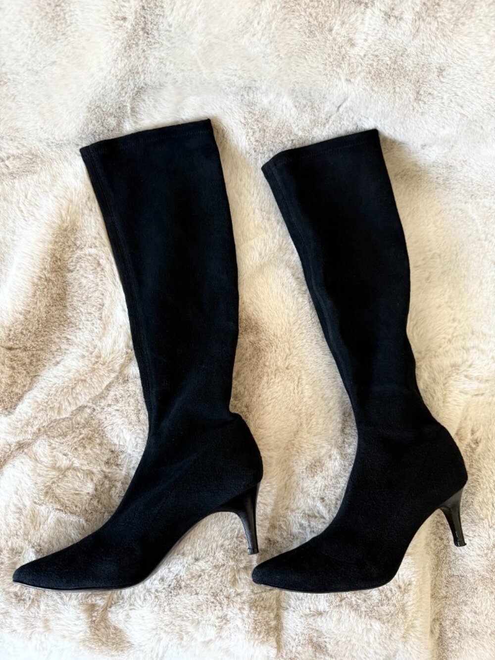 Worn Once! Delman Black Suede Knee-High Boots with Pointed Toe - Picture 7 of 13